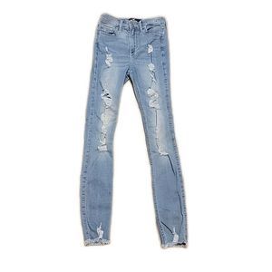 Hollister Distressed High Rise Super Skinny Jeans ~ Sz 0R ~ Blue ~ 28.5" Inseam